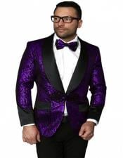  Mens Black and Purple Tuxedo Dinner Jacket paisley Pattern
