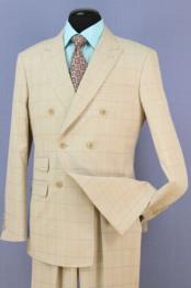  Beige 6 Button Regular Fit Wool Double Breasted Suit
