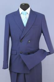  Mens French Blue 4 Button Double Breasted Suits Slim Fit Suit New