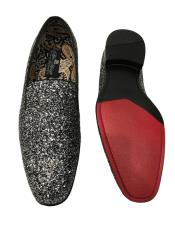  Mens Slip On Shiny Fashionable Black ~ White Shoe