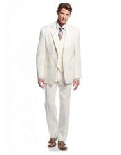  White ~ Ivory ~ Cream White Linen Suit for Men Casual Wedding Suit 3 Pieces Jacket Blazer
