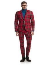  Checkered pattern one chest pocket red tartan  suit mens