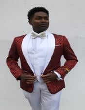  Mens Red and White paisley Suit