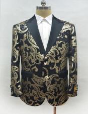  Mens Black and Gold One Chest Pocket Two Button Blazer