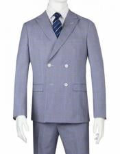  Mens Double Breasted Suits Slim Fit Blue Button Closure Suit