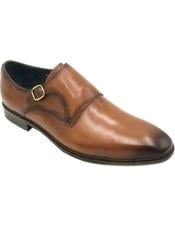  Mens One Buckle Closure Plain Toe Single Monkstrap  Premium Leather Brown-