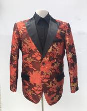  Mens Red and Gold One Chest Pocket One Button Blazer
