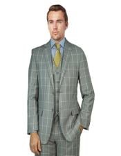  Bertolini Silk & Fabric Suit Gray Windowpane- High End Suits - High