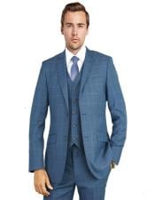  Bertolini Silk & Wool Fabric Suit Charcoal Blue Windowpane- High End Suits