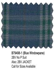  & Wool Fabric Suit Blue Windowpane