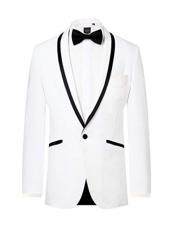  White Tuxedo Jacket Regular Fit Shawl Lapel Black Tipping