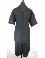  Mens Five Button PJ Collar Black Side Vent Shirt Walking Leisure 