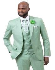  Mens Solid Light Green - Sage - Pieces Vested Suit