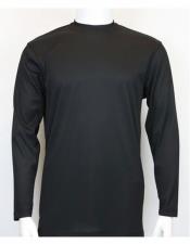  Black Long Sleeve Fabric Meterial Mock Neck Shirts For Mens