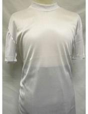  White Short Sleeve Fabric Mock Neck Shirts For Mens 