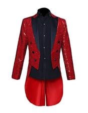  Mens Tailcoat Mens Red Shiny Pattern Button Closure Cheap Priced Blazer