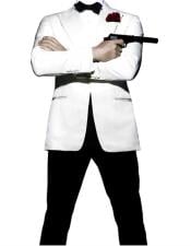  Mens  Button Closure White James Bond Outfit 