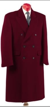  Mens Dark Burgundy Double Breasted Six Button Fully Lined Long Coat