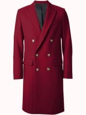  Mens Burgundy Double Breasted~Wide Peak Lapel 6 buttons Coat