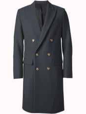  Mens Charcoal Grey - Dark Gray Wool Fabric Double breasted Overcoat 