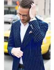  Style#-B6362 Mens Navy and Bold White Pinstripe Designer Fashion Blazer