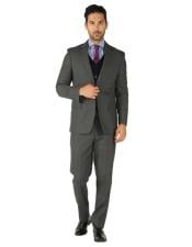  Black Suit Gray Vest Charcoal Grey 2 Button 3 Piece Vested Suit