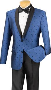  Blue Polka-Dot Pattern Shawl Lapel Two Button Tuxedo for Mens 