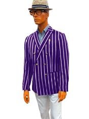  Mens Double Breasted With Brass Buttons Bold Stripe Blazer Sport Coat