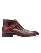  Mens Crocodile Boots - Ankle Boot Authentic Genuine Skin Italian Ostrich Ankle Boot Style: R18 - Antique Scarlet