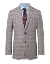  Mens Suit Jacket Regular Fit Prince of Wales Red Overcheck