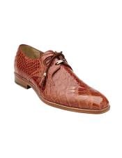  Authentic Genuine Skin Italian Plain-toed Derby Dress Shoes Alligator Style: 14010 - Cognac