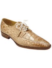  Authentic Genuine Skin Italian Split-toed Alligator Derby Shoes Style: B01 - Tan Cream