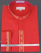  Daniel Ellissa Mens French Cuff Shirt Red