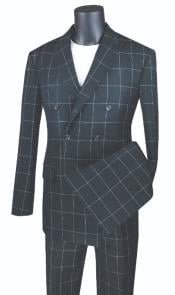  Plaid ~ Window Pane Double Breasted Suit Black
