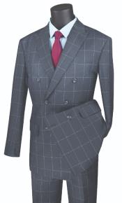  Plaid ~ Window Pane Double Breasted Suit Medium Gray