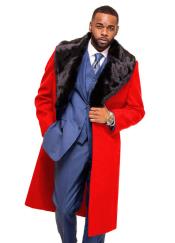  Red Overcoat ~ Long Mens Dress Topcoat - Winter Coat With Fur