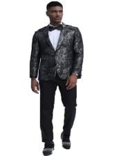  Black and Silver Floral Pattern Blazer Perfect for Wedding