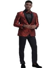  Red Shawl Lapel Slim Fit Tuxedo Dinner Jacket for Men