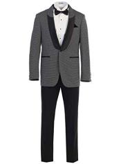  Style#-B6362 Mens Black ~ White Shawl Lapel Pattern Texture Fancy Blazers 