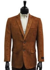  Men Cognac Micro Suede  Two Button Dress Casual Work Blazer