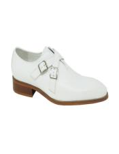  Carrucci Cross Strap Leather Stylish Dress Loafer In White- Mens Buckle Dress