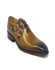  Carrucci Cross Strap Leather Stylish Dress Loafer In Cognac