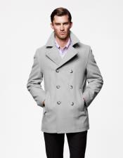  Mens Light Grey Six Button Double Breasted Cheap Priced Mens Wool Peacoat