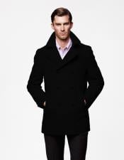  Mens Black Six Button Double Breasted Cheap Priced Mens Wool Peacoat Jacket