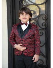  Mens Red Textured Pattern Suit