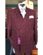  Mens Six Button Double Breasted Peak Lapel Jacket In Burgundy