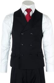  Mens Black One Chest Pocket Casual Wool Fabric Suit