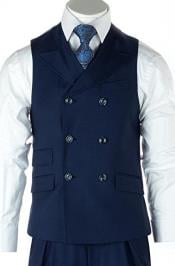  Mens Blue Two Flap Front Pockets Casual Wool Fabric Suit