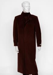  Mens Burgundy 4 Buttons  Full Length All Weather Coat Duster Maxi