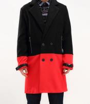  Mens Red Half Way There Double Breasted Overcoat Peacoat